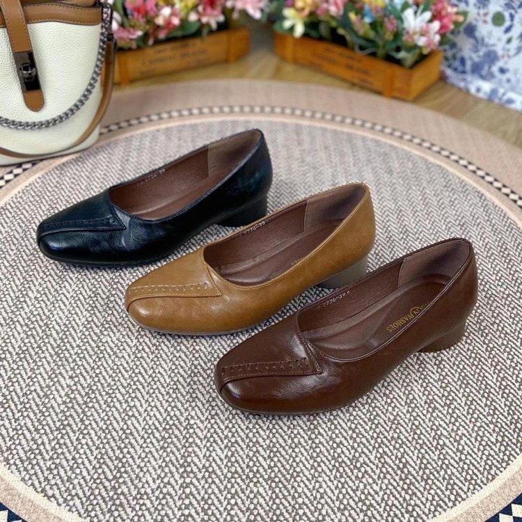 Popular Feet Wide Thick Heel Shallow Mouth Single Shoes Women's Autumn 2025 New Retro Comfortable Casual Mother Small Leather Shoes Women