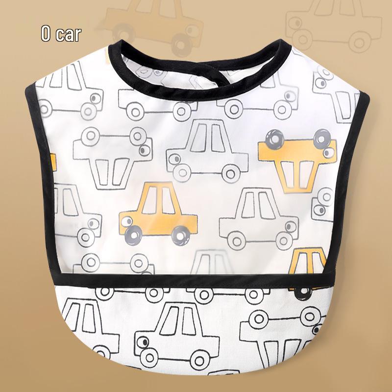 Waterproof Cotton Baby Bib: Reversible, Cartoon Design, Wash-Free Bib for Eating.