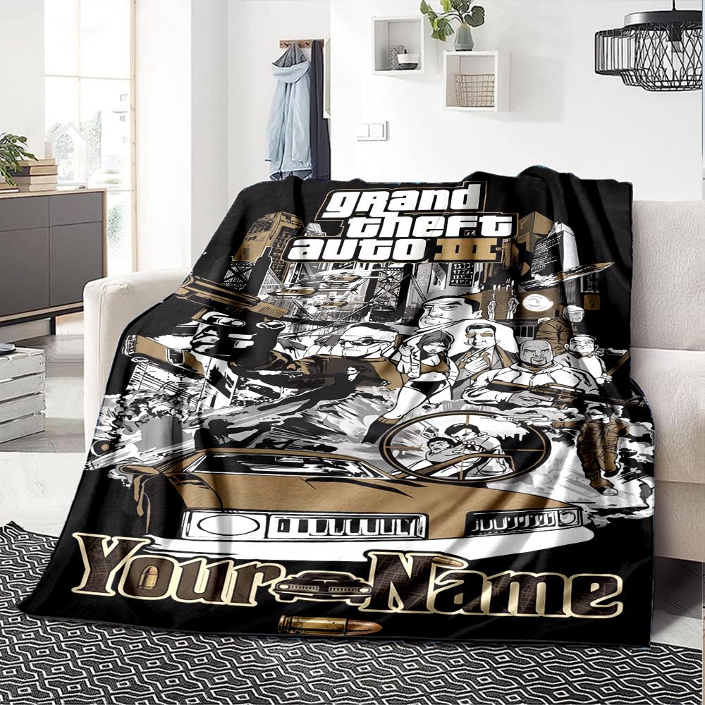 Gta Personalized Text Blanket Multi-purpose Customizable Blanket Warmthful Decor for Office Chair Bedding Livingroom Seaside Ideal for All Seasons