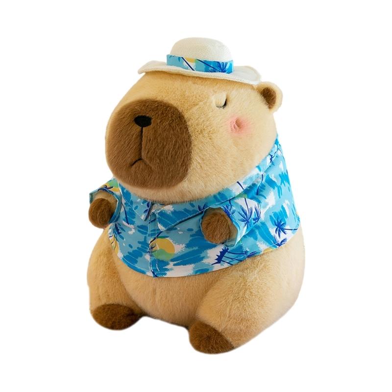 30cm Capybara Plush Dolls Wearing Beach Vacation Outfit Stuffed Animal Figure Dolls for Bedroom Or Office Decoration