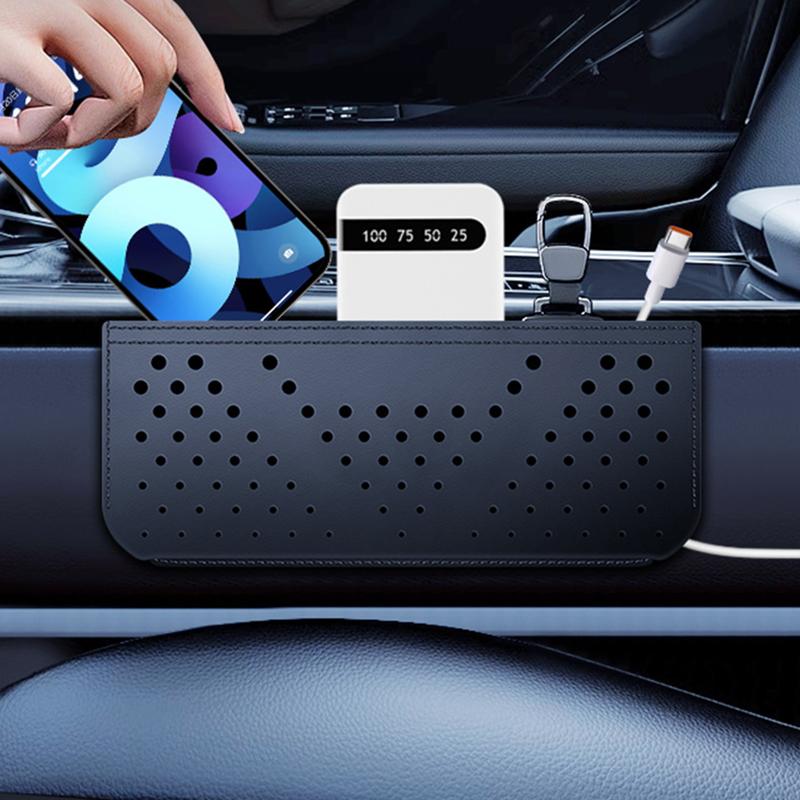Car Leather Storage Bag Storage Box Multifunctional Car Side Pocket Organizer Leather Adhesive Auto Pocket Pouch