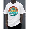 Europäische Größe Sommer Strand Vibes T-Shirt Herren Bedrucktes T-Shirt Weiß Sommer Reguläre Passform, Tägliches Komfort, Bequeme Freizeitkleidung, Urbaner Stil Alltag