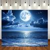 2D Vollmond Meer Wandteppich, Ästhetische Blaue Ozean Wanddekoration