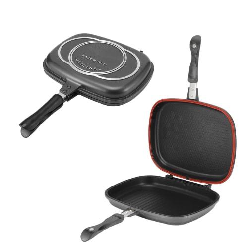 Double-sided frying pan, flat-sided grill pan, non-stick, double-sided pressure cooker, deep, washable, high heat conductivity, energy-saving, for hom