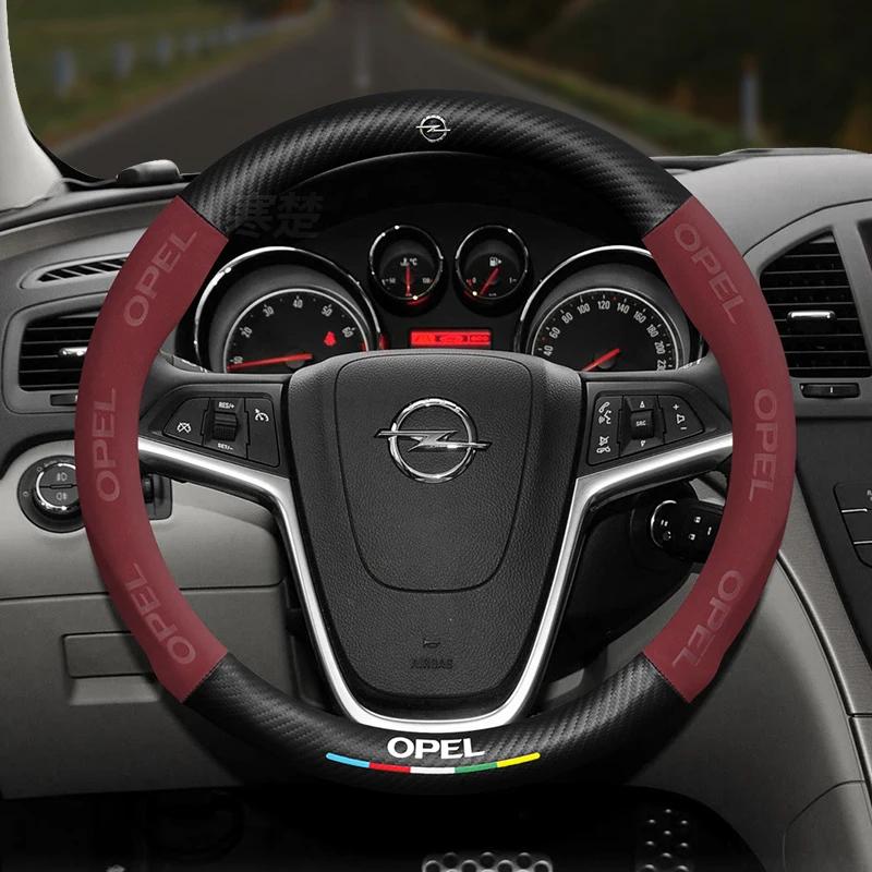 For Opel OPCline ASTRA CORSA INSIGNIA MOKKA VECTRA GTC Tigra Car Carbon fiber Suede Leather Steering Wheel Cover Accessories
