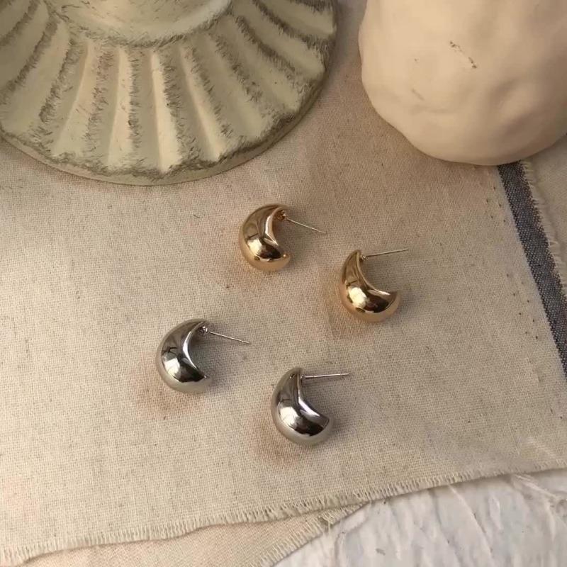 Vintage Glossy Water Droplet Hanging Stud Earrings Women Lightweight Hollow Thick Teardrop Gold Silver Color Thick Hoops Jewelry