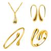 4 Pcs/Set Women Jewelry Set Water Drop Shape Polished Metal Adjustable Open Design Earrings Necklace Bangle Ring Set Lady Daily Jewelry