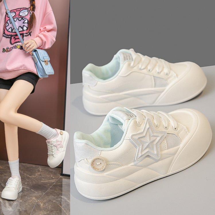 Thick-soled little white shoes women's 2024 summer versatile women's shoes popular board shoes small star shoes