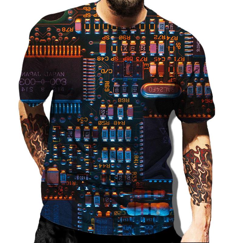 Circuit Board Electronic Components Circuit 3D Digital Printing Pattern Casual Men's T-shirt