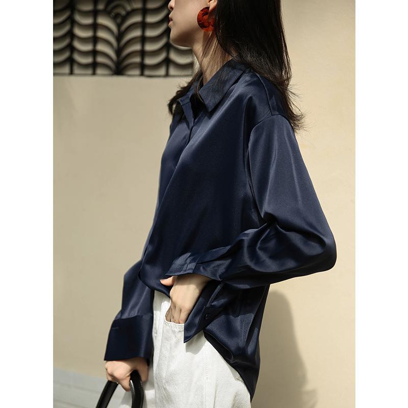 Casual Comfortable and Versatile White Shirt Female Design Sense Niche Satin Blouse Vintage Career Blouse Fall Temperament Elegant Fashion Top
