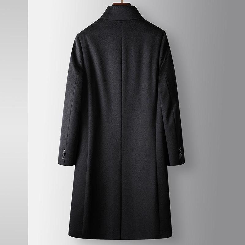 Men's Mulberry Silk Woolen Coat Autumn and Winter Knee Long Mink Hair Stand-up Collar Take-off White Goose Down Liner Business Jacket