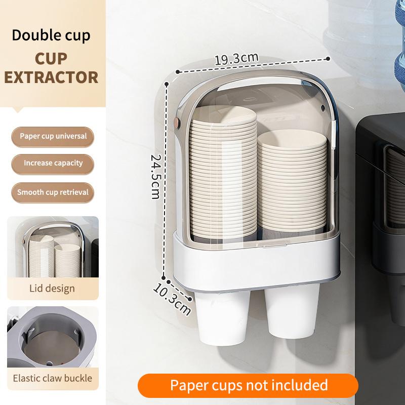 Wall-Mounted No-Drill Disposable Cup Dispenser Household Paper Cup Holder Dustproof Cup Storage Rack