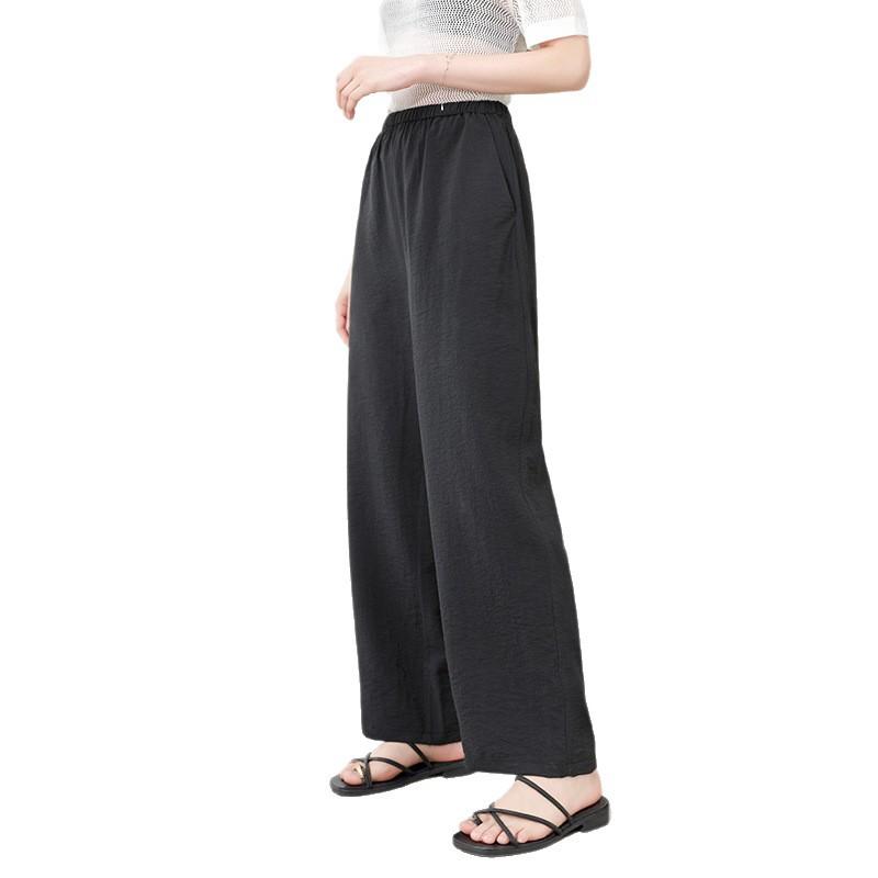 Fashion design sense casual silk trousers women's spring and summer new temperament solid color mulberry silk wide-leg trousers