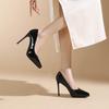 1088-D1 Women's Patent Leather Stiletto Heels with Pointed Toe, Elegant French Design, Inner Waterproof Platform, 2025 Collection.