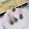 European and American Women Fashion Personality Water Drop Necklace Earrings Ring Set Shiny Bridal Jewelry