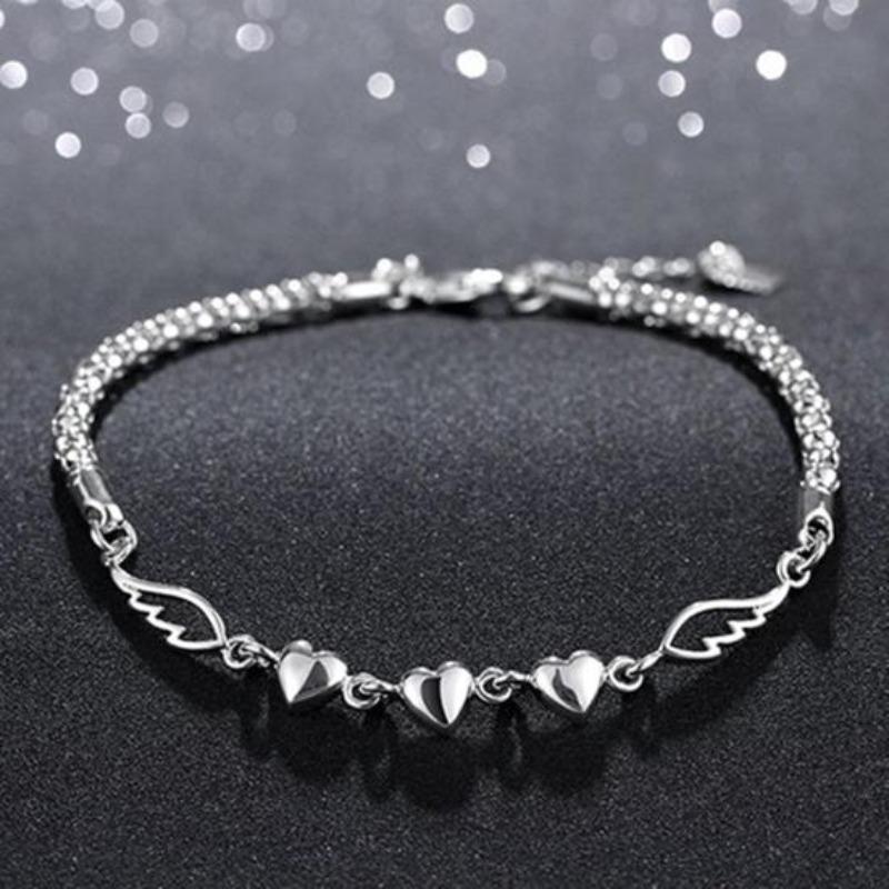 Women's Charm Love Heart Wings Bracelet Cuff Bangle Jewelry