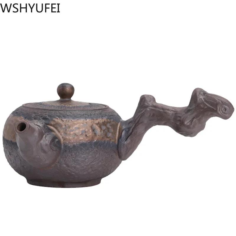 New Chinese Stoneware Teapot Ceramic Side Handle Tea Pot Handmade Kettle Antique Teaware Tea Ceremony Gifts 220ml