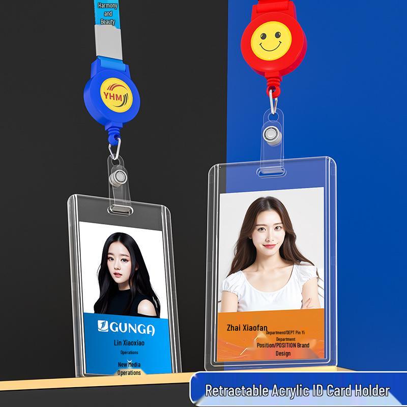 Acrylic Stretchable Badge Holder with Retractable Lanyard for Student or Employee ID Cards