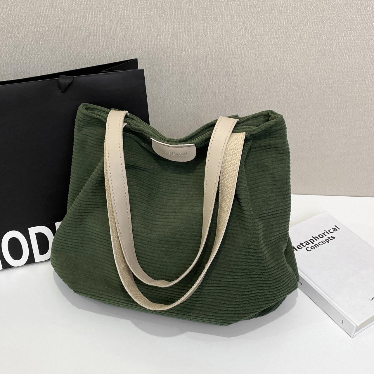 

Повседневная холщовая сумка-тоут большой вместимости женская 2025 новая модная ретро-сумка универсальная сумка-мессенджер зелёный