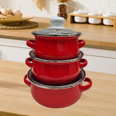 3 Pieces Enamel Cooking Pots Household Cookware for Instant Noodles Stews Soups Pot with