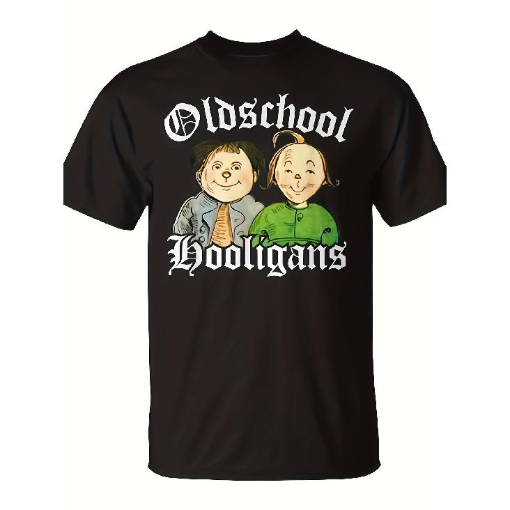 Herren Vintage Cartoon Grafik T-Shirt, Weiches Baumwoll Kurzarm Rundhals Shirt mit Oldschool Hooligans Print für Lässige Tägliche Kleidung M schwarz