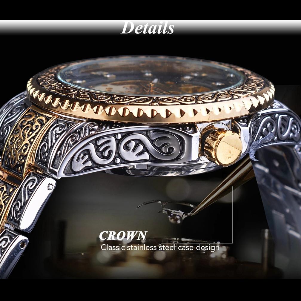 Mechanische Herrenuhr Automatische Armbanduhr Luxus Diamant Edelstahl Skelett Uhren Gold Relogio Masculino