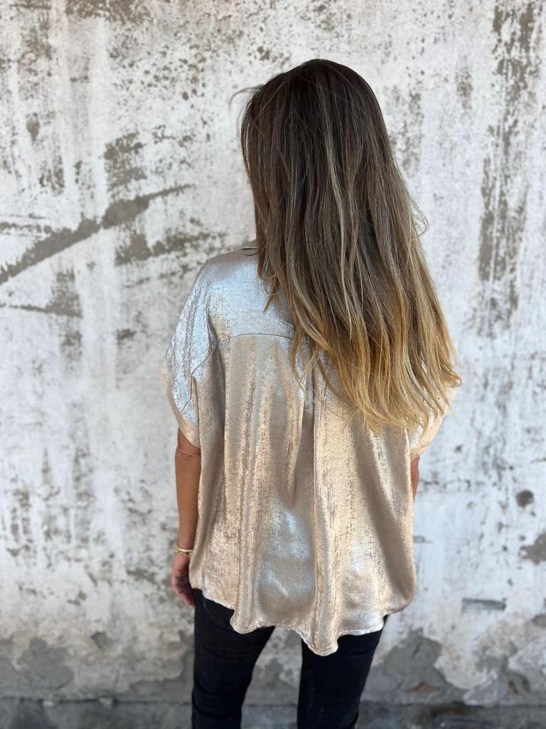 2026 European Summer Casual Loose Lapel Shirt for Women - Hot Stamping Short Sleeve Design