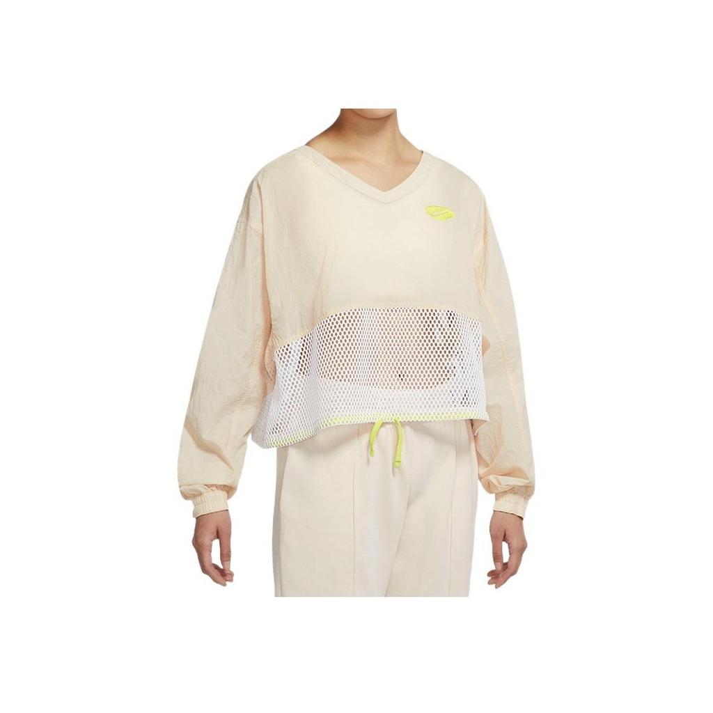 Nike Sportswear Icon Clash Mesh Woven Embroidered Logo Pullover Long Sleeve T-Shirt Women Tops Beige DQ7563-126