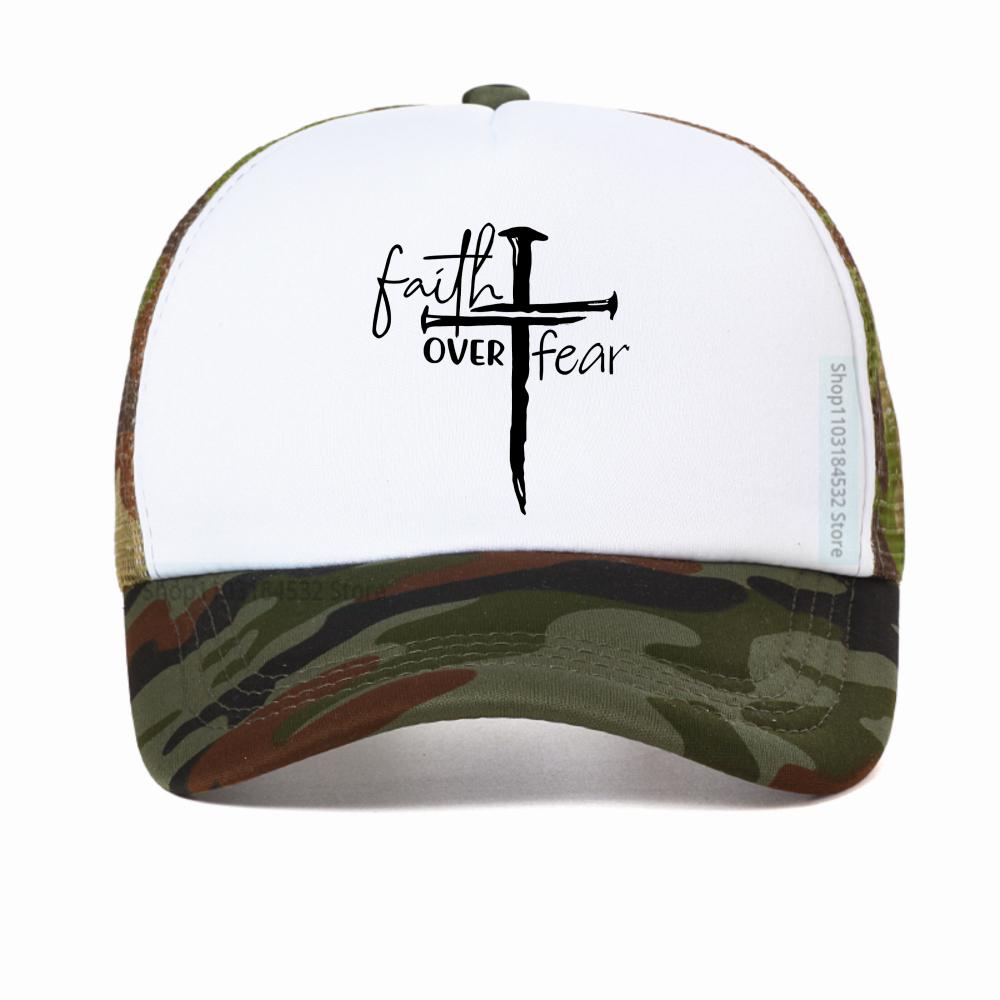 Unisexs Summer Fashion Casual Faith over Fear Letter Printed Baseball Cap Outdoor Breathable Mesh Trucker Hat Casquette