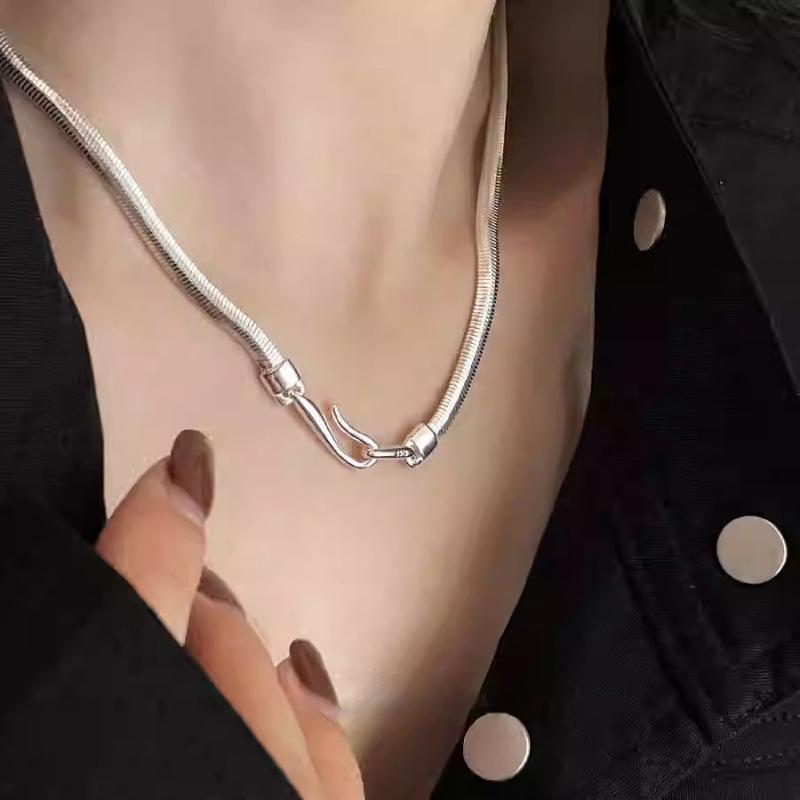 

PANJBJ 925 Sterling Copper Geometry Necklace for Women Snake Bone Chain Punk Design Originality Zircon Gift Dropshipping