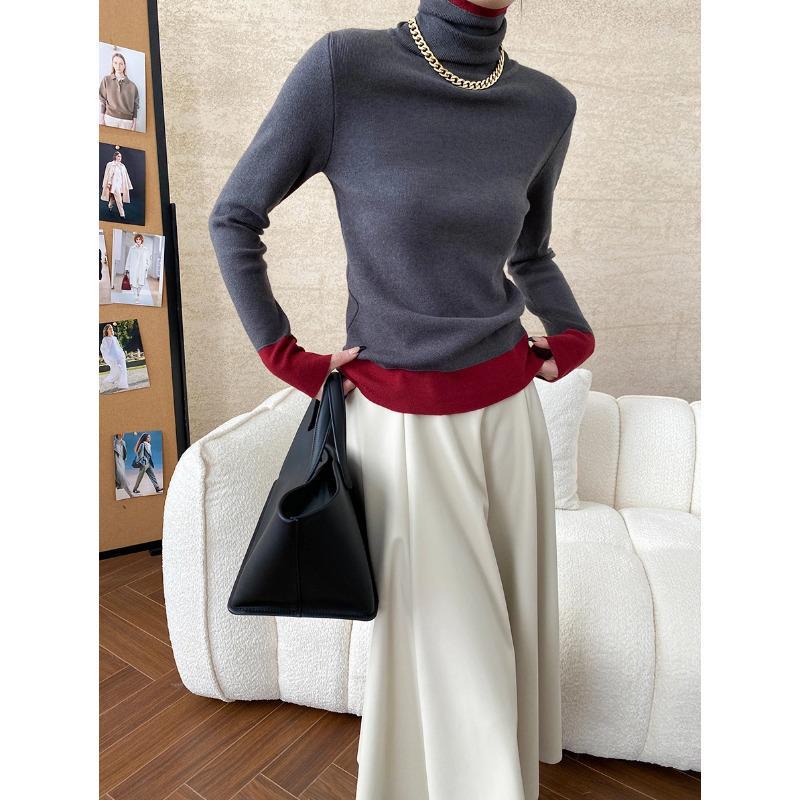 Sinan Contrast High Collar Slim Fit Knit Sweater SN6812