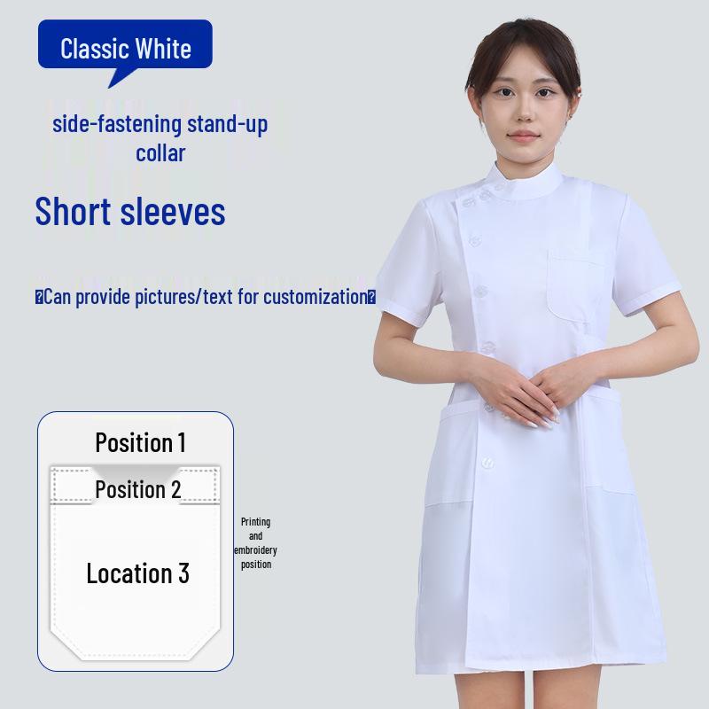 Unisex Saint Snowland Peter Pan Collar Doctor's White Coat - Long Sleeve for Dental & Hospital Professionals