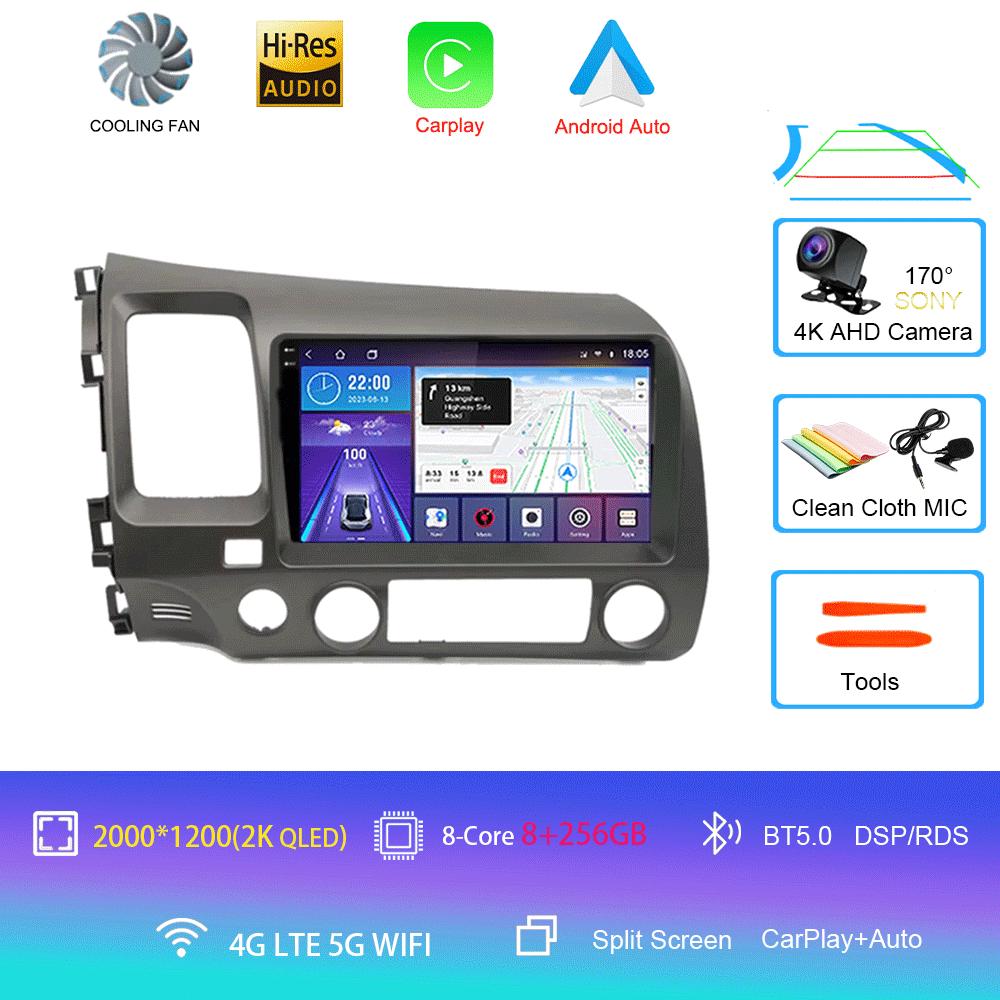 For Honda Civic 8 2005-2012 Car Radio Multimedia Player GPS Navigation 2din Auto Stereo DVD 4G WiFi Carplay Android 14