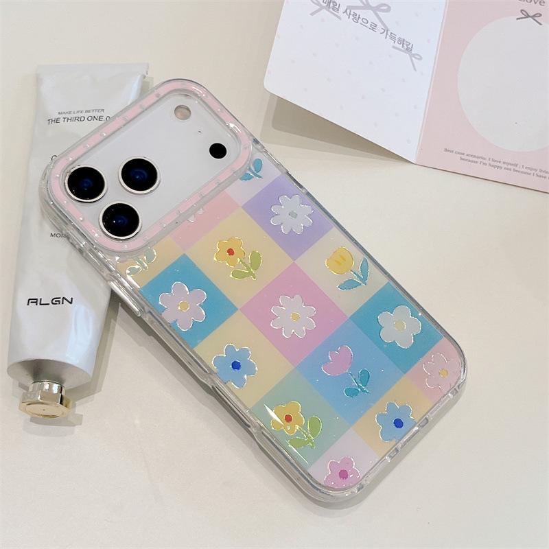 Spring Floral Grid Chain Case for iPhone 17, 16 Pro Max, 15 Pro