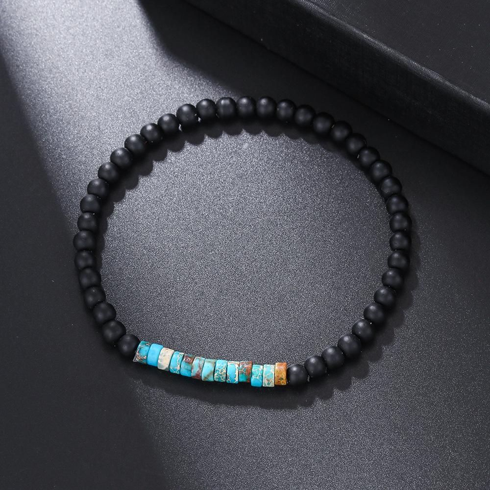 Trendy Turquoise Beaded Men's Bracelet with Black Onyx and Alloy