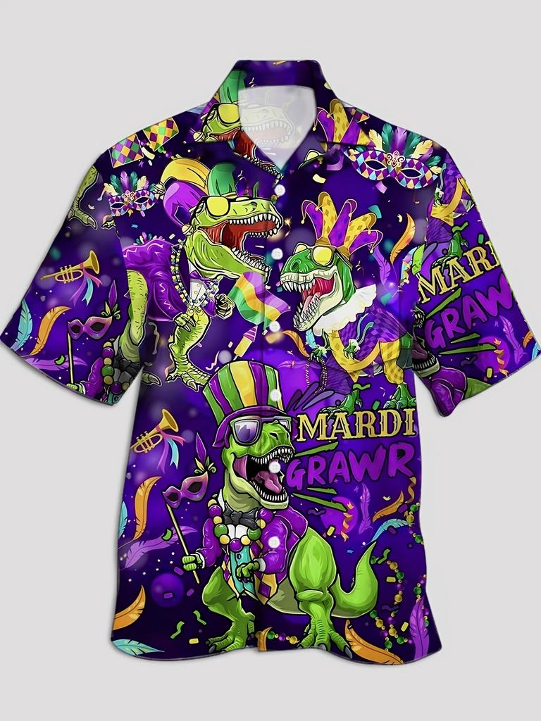 TEMU Y1 Men's Short Sleeve Cardigan Lapel Hawaiian Shirt Four Leaf Clover 1D Digital Printed Shirt