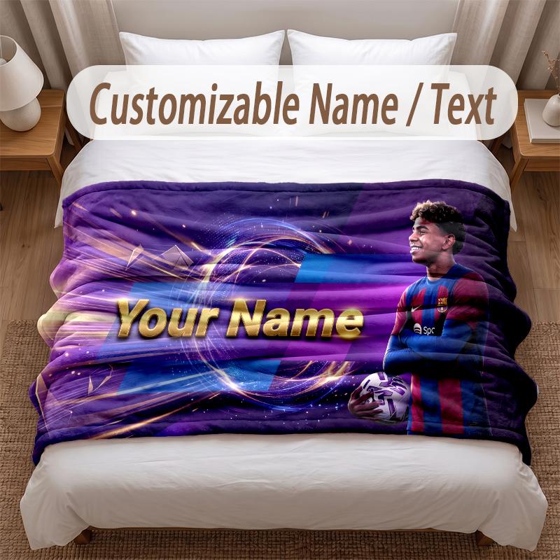 Lamine Yamal Printed Flannel Blanket Custom Name Text Soft Warm Throw For Bedroom Holiday Gift