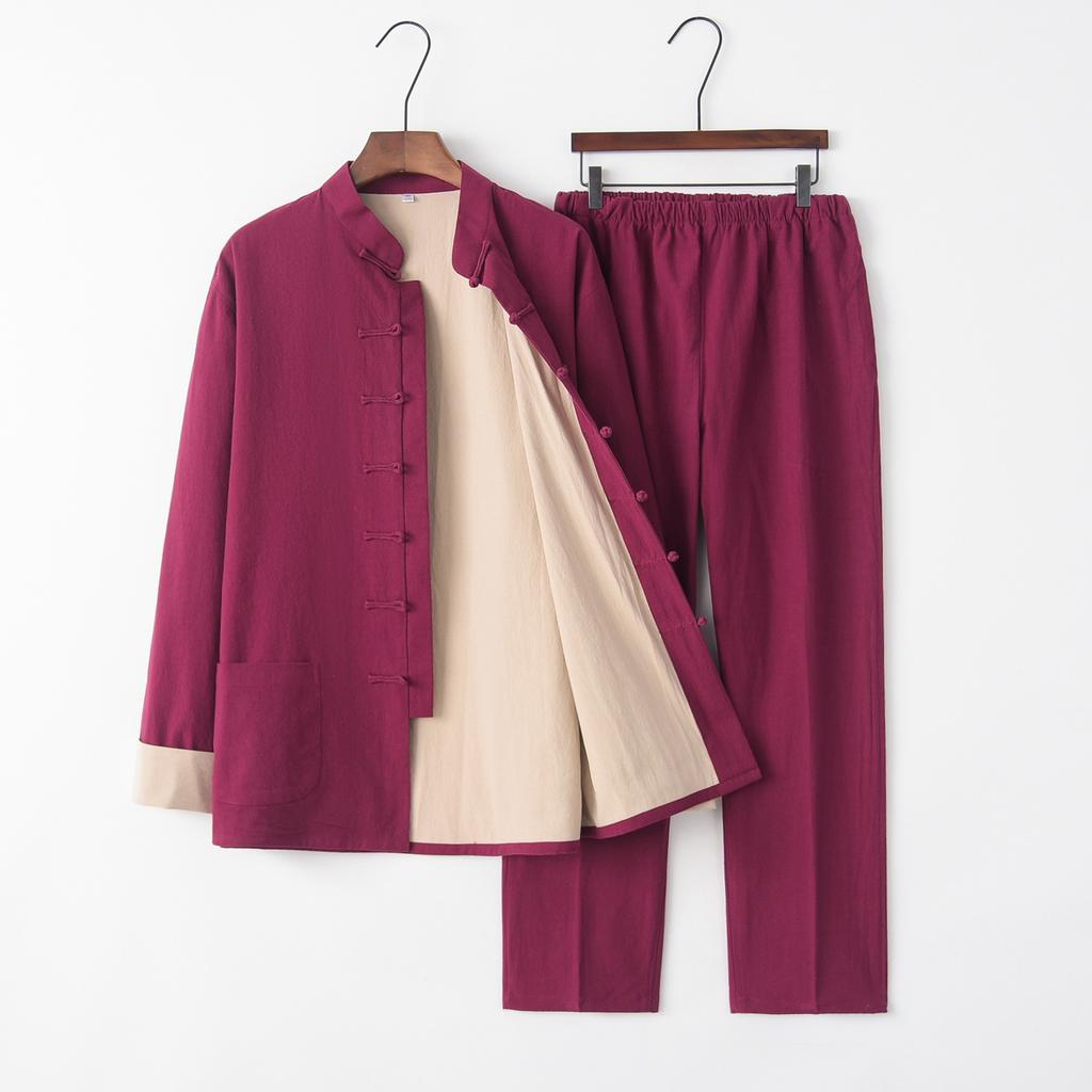 Tradiční čínský styl Muži Bavlněné Lněné Topy Kalhoty Hanfu Tang Suit Kung Fu Tai Chi Jednotná orientální móda Soupravy oblečení