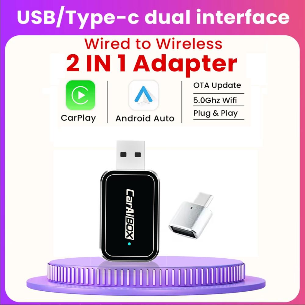 2 IN 1 Wired to Wireless CarPlay Android Auto Adapter USB Dongle Smart Mini Box Plug & Play For VW Toyota Nissan Honda Ford Benz