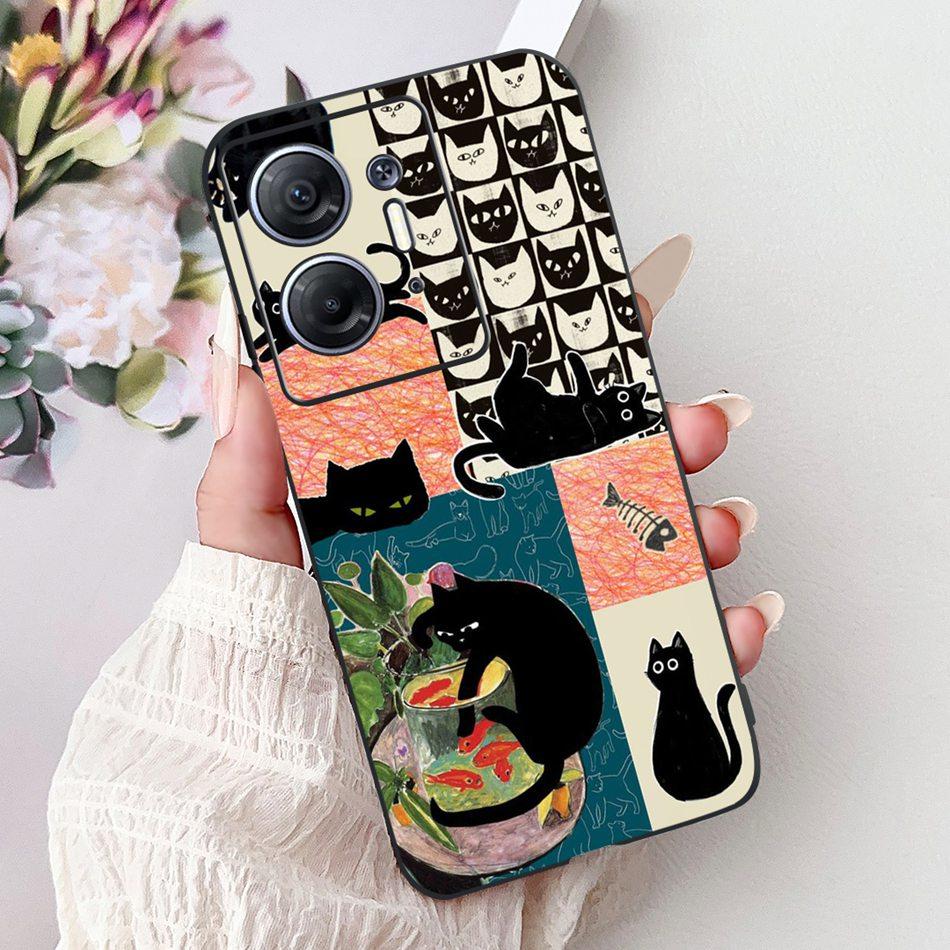 For Infinix Hot 30 5G Elegant Butterfly Cat Printed Phone Case For Infinix Hot30 5G X6832 Black Silicone Soft TPU Cases Bumpers