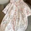 New Japanese Vermicelli Pattern Cherry Blossom Jiyi Pajamas Women's Summer Short-sleeved Shorts Cardigan Set Can Be Worn Outside Loungewear