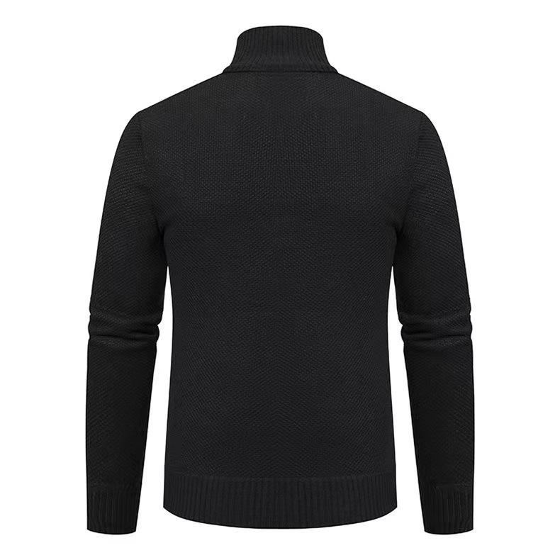 Men's Fleece-Lined Cardigan: Thick Knit Zipper Sweater with Stand-Up Collar for Autumn/Winter 2023