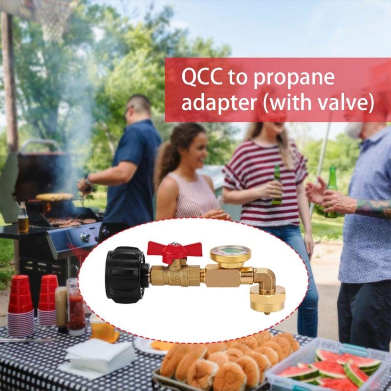 Professional Brass Propane Refill Tool With Gauge 1LB Bottle Adapter Easy Flows 90 Degree Elbow for BBQs & Camp Stove