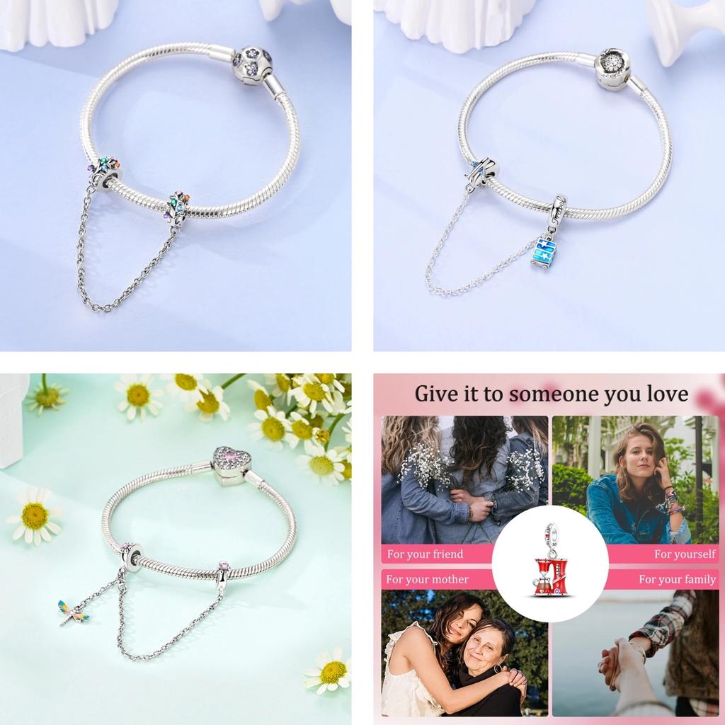 PAMELA 925 Silver Heart Birthstone Charm with Multi-color Zircon Flower Bead for Bracelet Best Gift