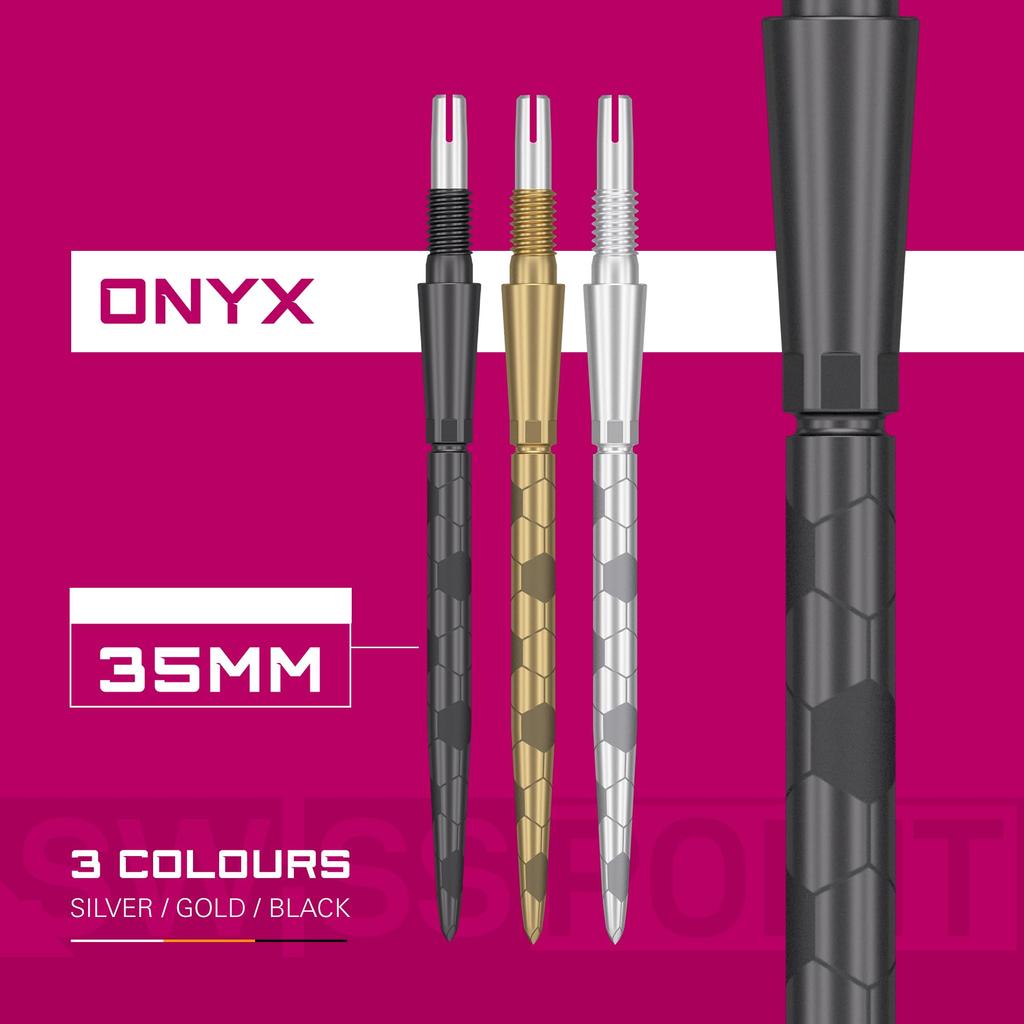 Target Darts Swiss Storm ONYX dart points (set of 3) 26mm/30mm/35mm silver/gold/black replacement steel dart points (35mm, black)
