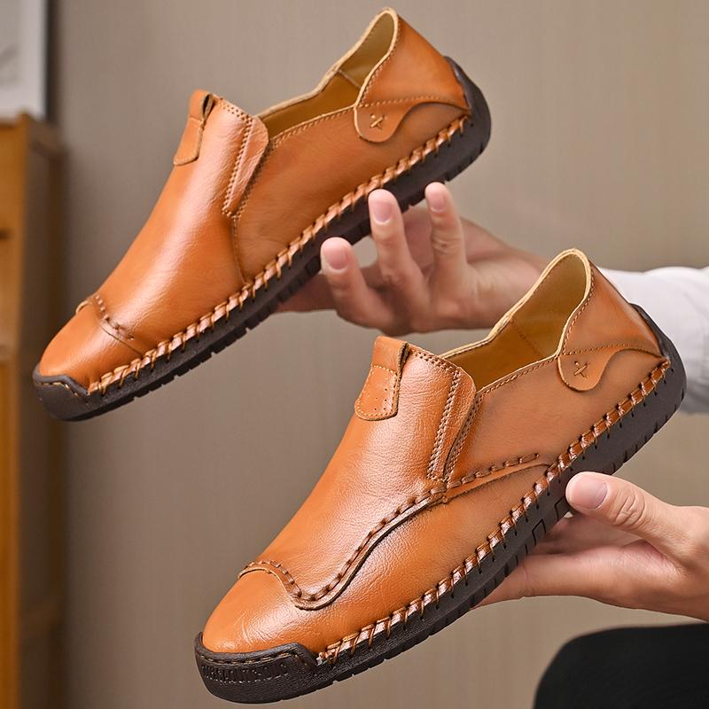 

Мужские кожаные лоферы ручной работы с круглым носком, удобная обувь, нескользящая резиновая подошва, универсальная обувь для мужчин 48 дубильная кора