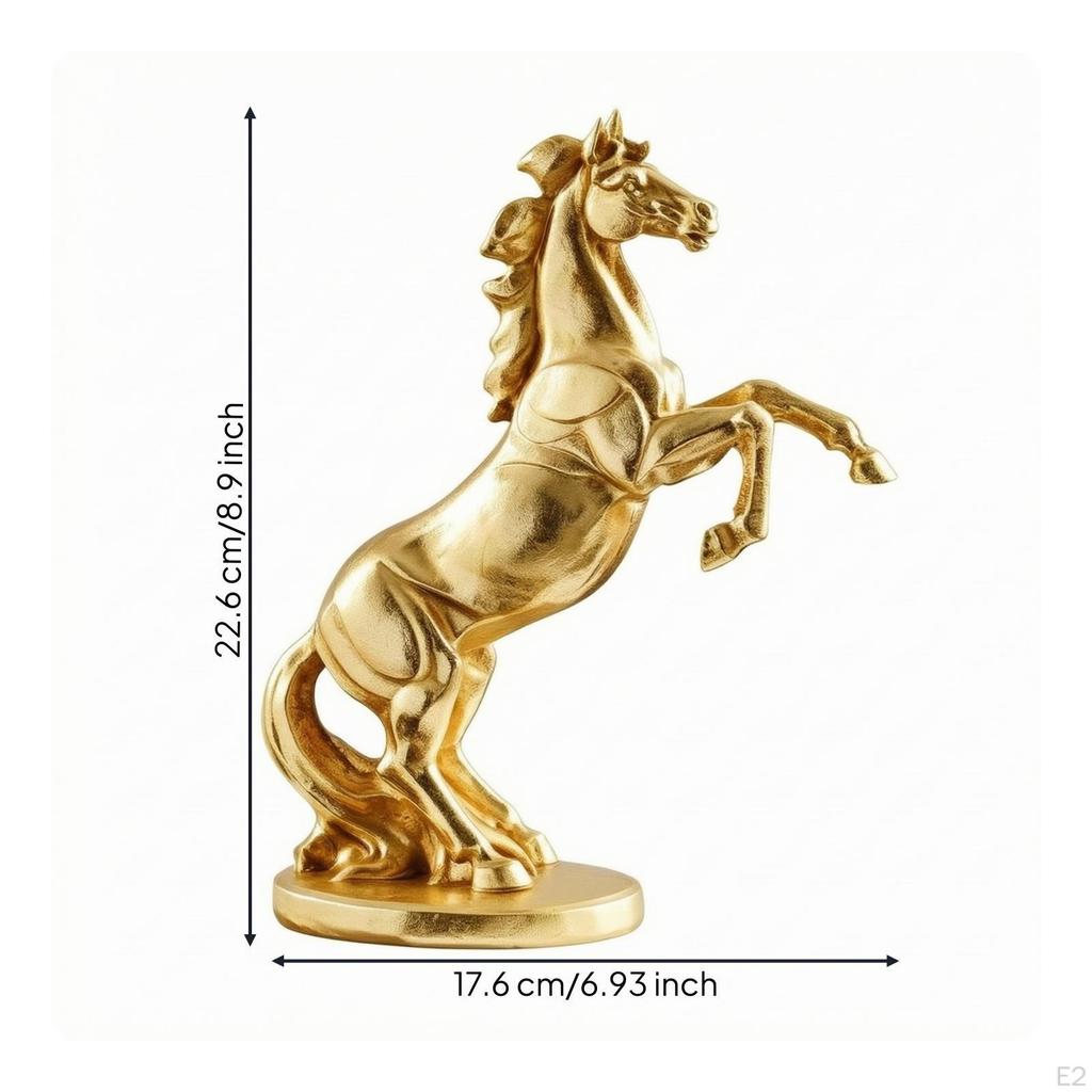 Detailed Carved Horse Sculpture | Resin Statue, Glossy metallizedLook Finish, for Office