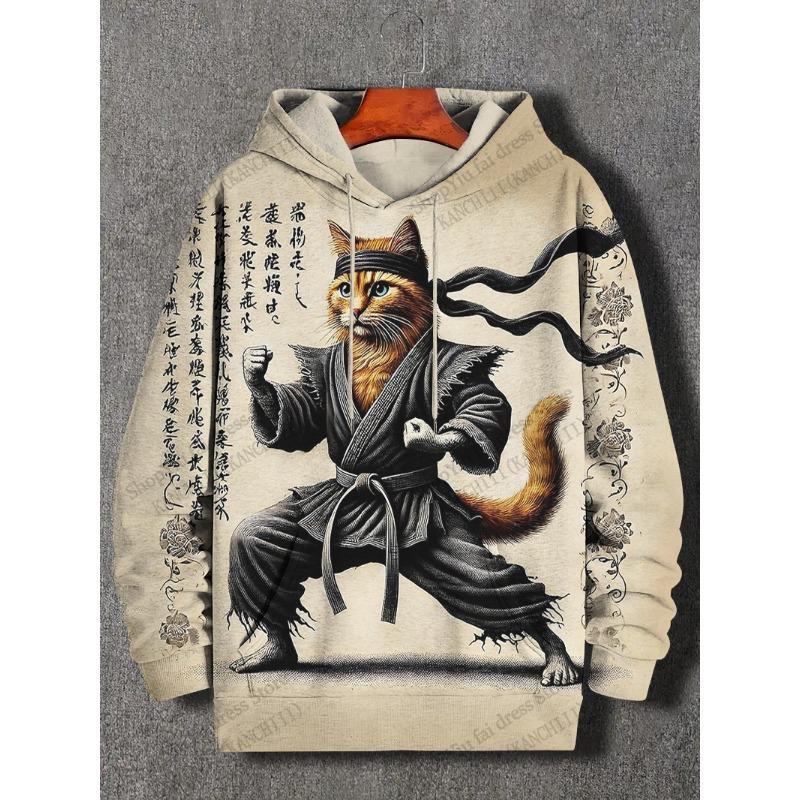 Cartoon Cat And Dinosaur 3d Print Graphic Hoodies Men Women Fashion Oversized Hoodie Sweatshirt Coat Women Sweats Animal Clothes