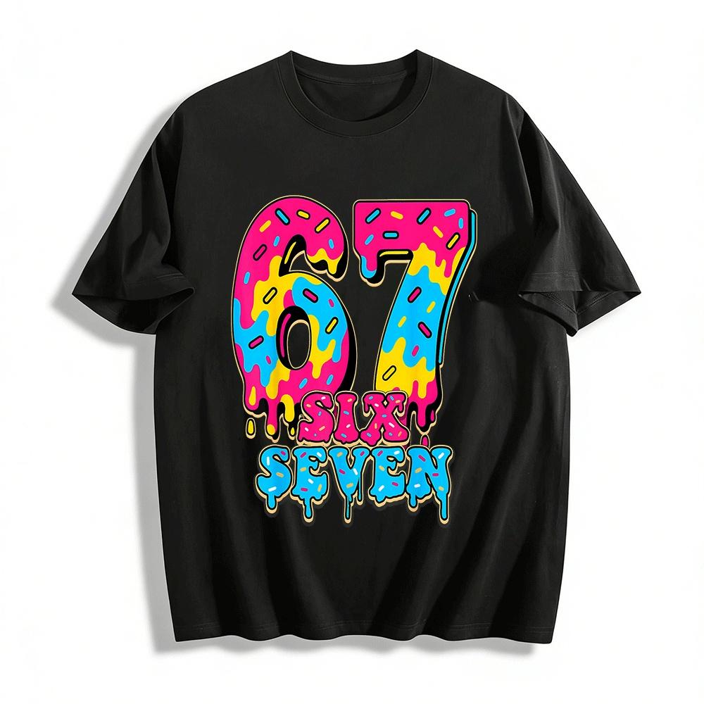 

Colorful Doughnut Drip Print 67 SIX SEVEN Casual Unisex T-Shirt Pure cotton T-shirt XXS