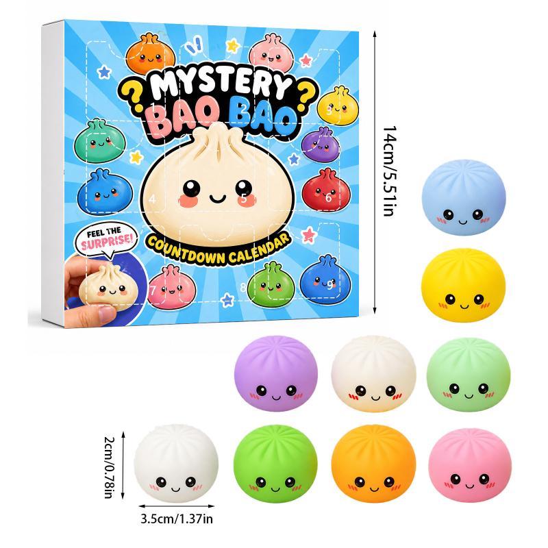Kawaii Squishy Dumpling Advent Calendar Blind Box, Squeeze Stress Relief Toy, Kids Birthday Gift Decor Anti-Anxiety Squishies